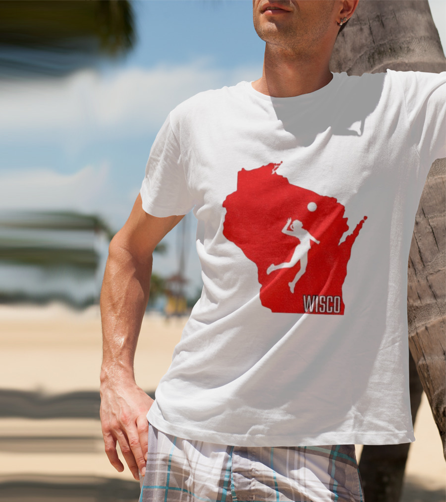 Wisconsin Badgers Volleyball Wisco Map Athlete Silhouette T-Shirt