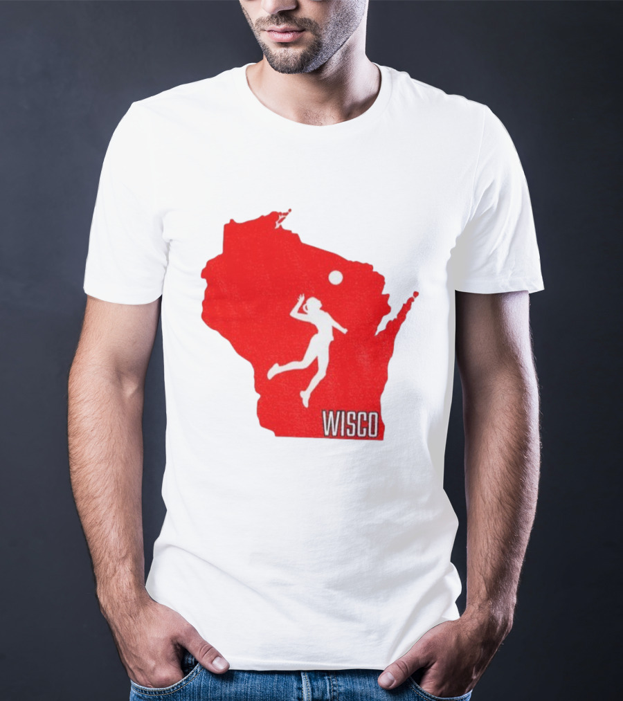 Wisconsin Badgers Volleyball Wisco Map Athlete Silhouette T-Shirt