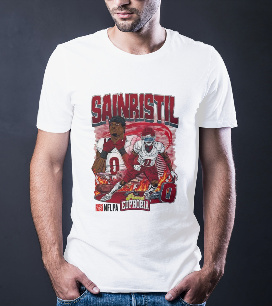 Sainristil Planet Euphoria Number 0 Football Player Cartoon Red Athletic Theme T-Shirt