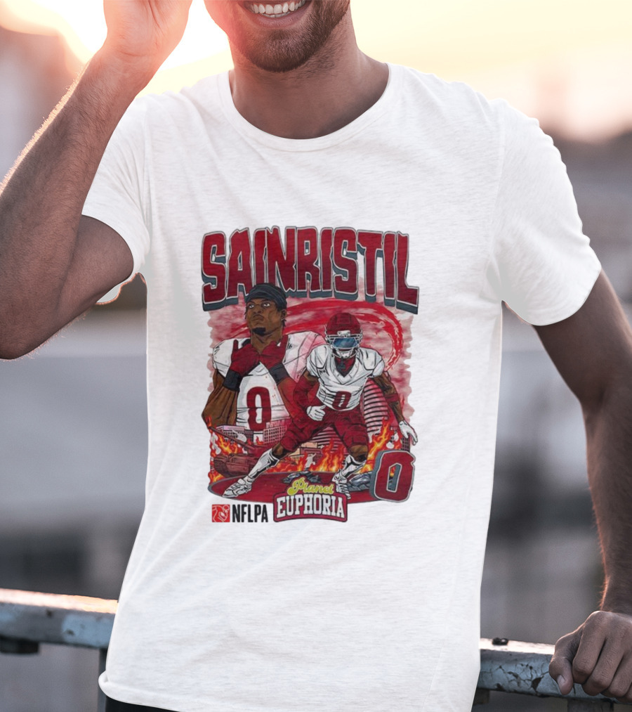 Sainristil Planet Euphoria Number 0 Football Player Cartoon Red Athletic Theme T-Shirt