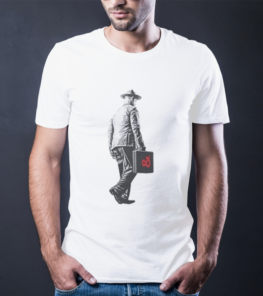 Boy And Bear Walking Man Iconic Walking Figure With Red Briefcase T-Shirt