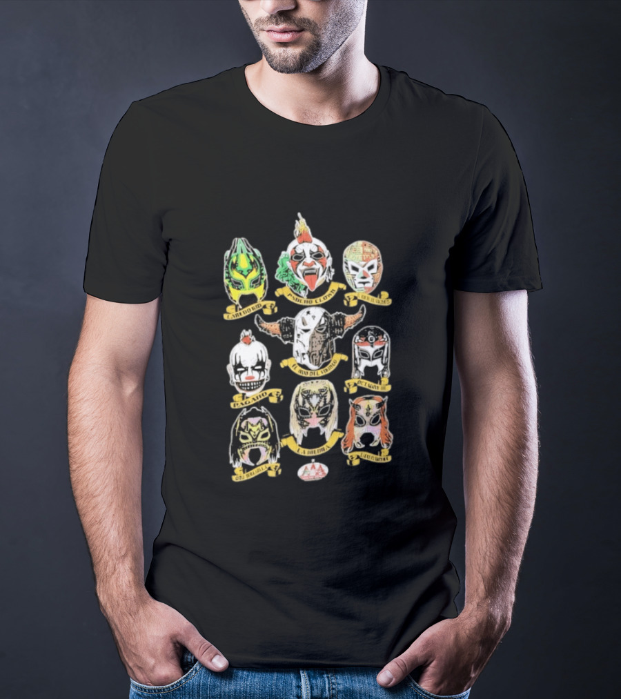 AAA Luchadores Masks El Hijo Del Tirantes La Hiedra Pentagón Jr Psycho Clown T-Shirt