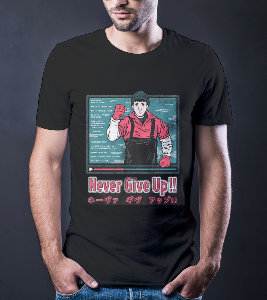 Never Give Up Matsuoka Shuzo Motivational Cartoon Japanese T-Shirt