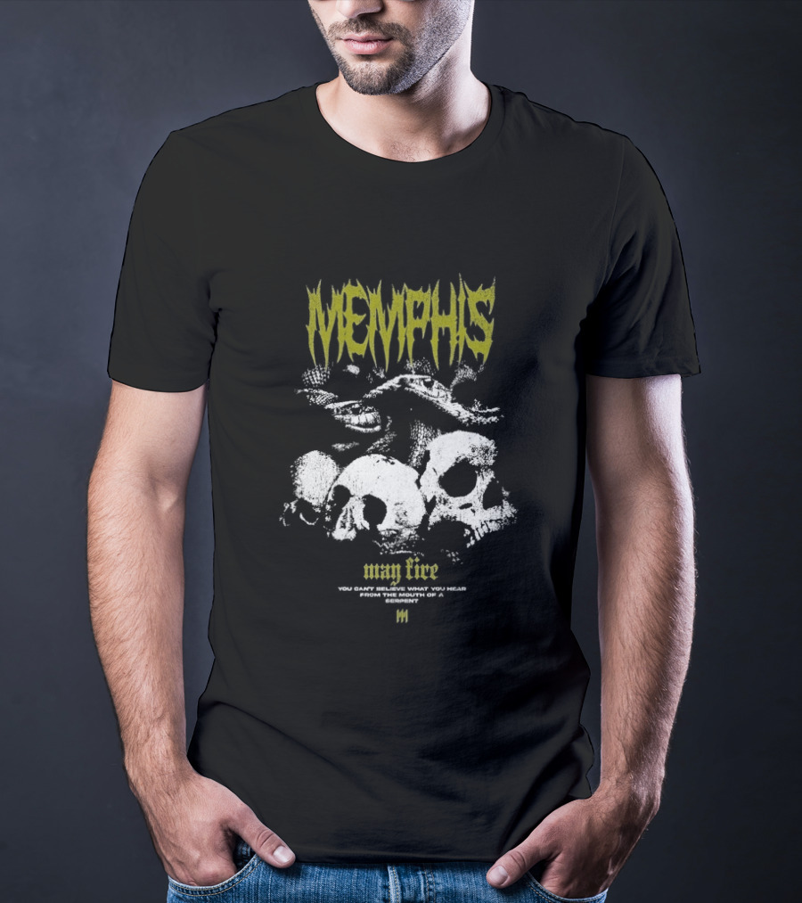 Memphis May Fire Yellow Text Skulls And Snake T-Shirt