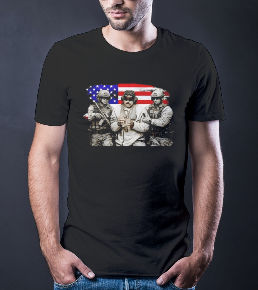 Venezuela Libre Captured Live Maduro Venezuelan Freedom Protest American Flag Military T-Shirt
