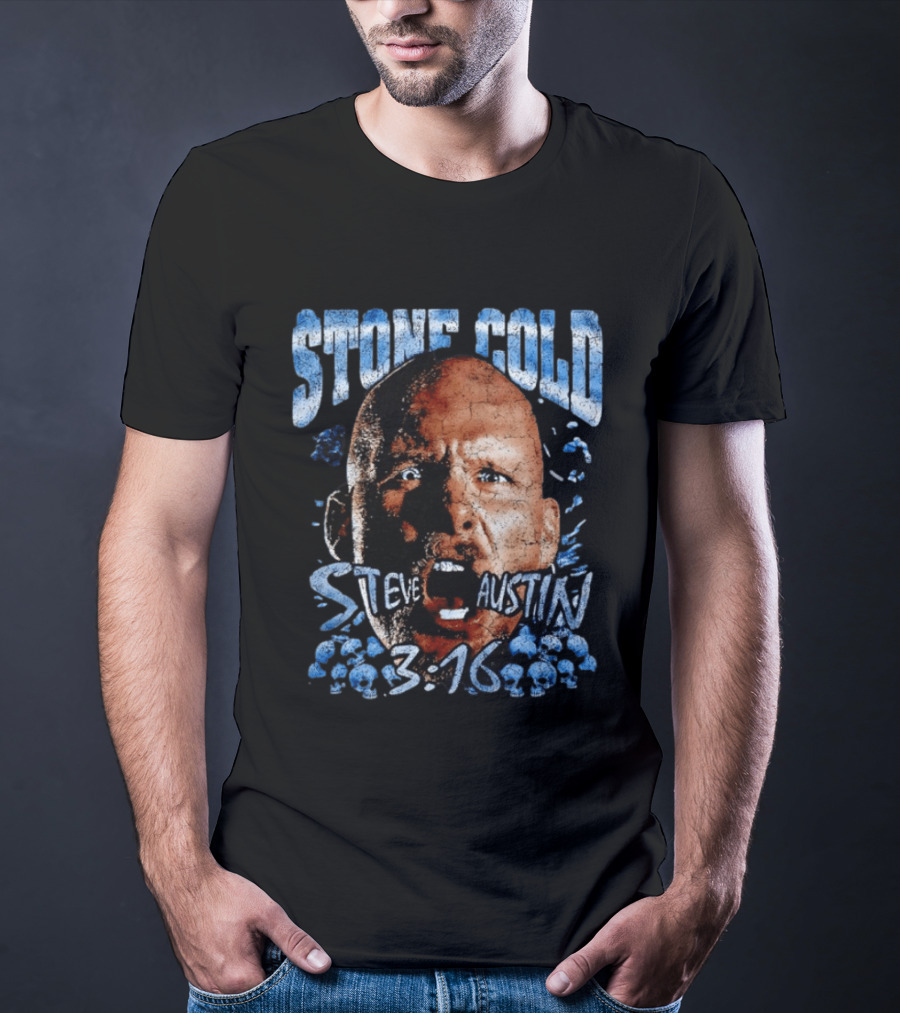 Stone Cold Steve Austin 3 16 Ice Blue Cracked Effect T-Shirt