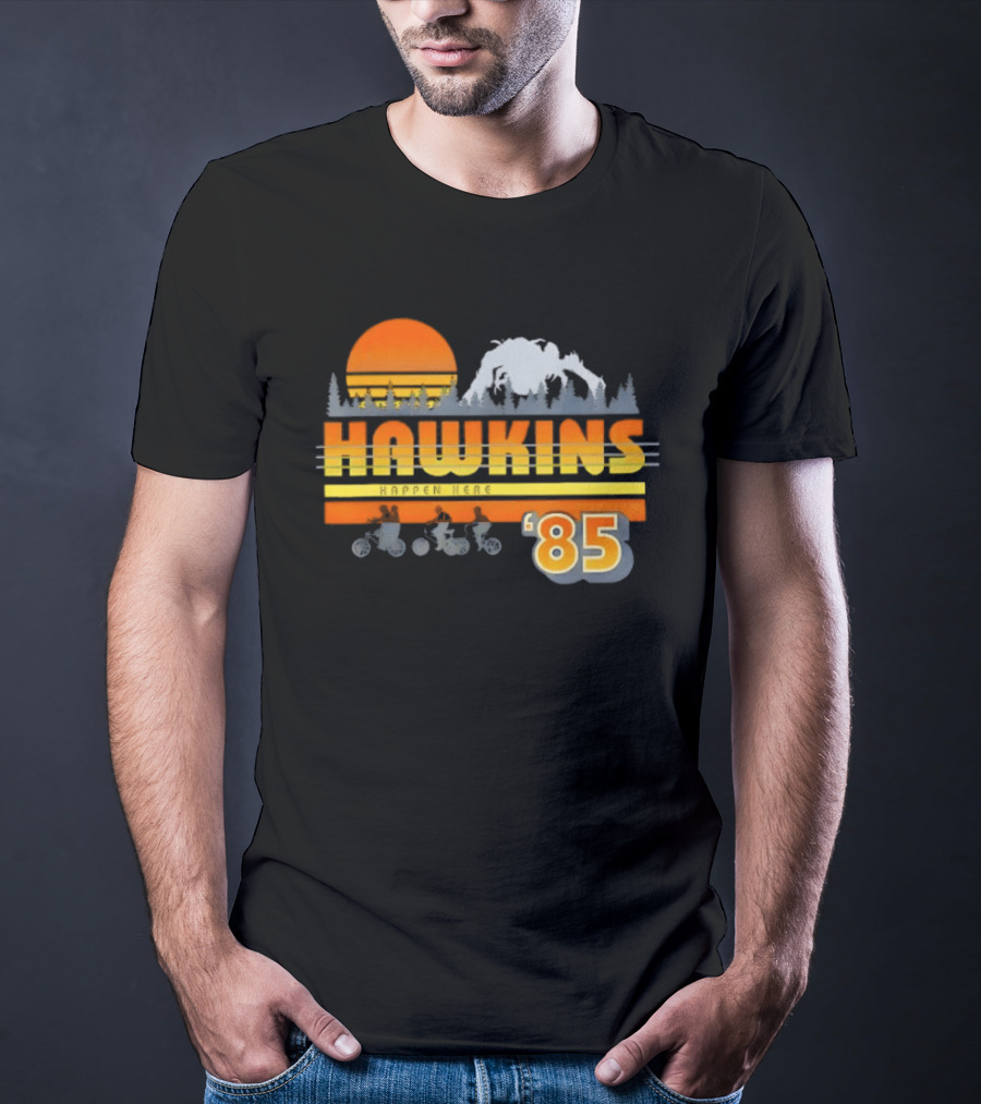 Hawkins Bikers Sunset Adventure Stranger Things 85 Demogorgon Forest T-Shirt