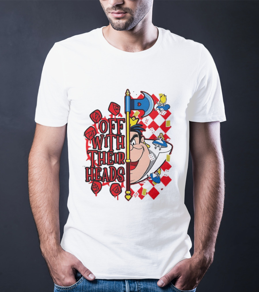 Off With Their Heads Queen Hearts Alice In Wonderland Axe Chessboard Cartoon T-Shirt