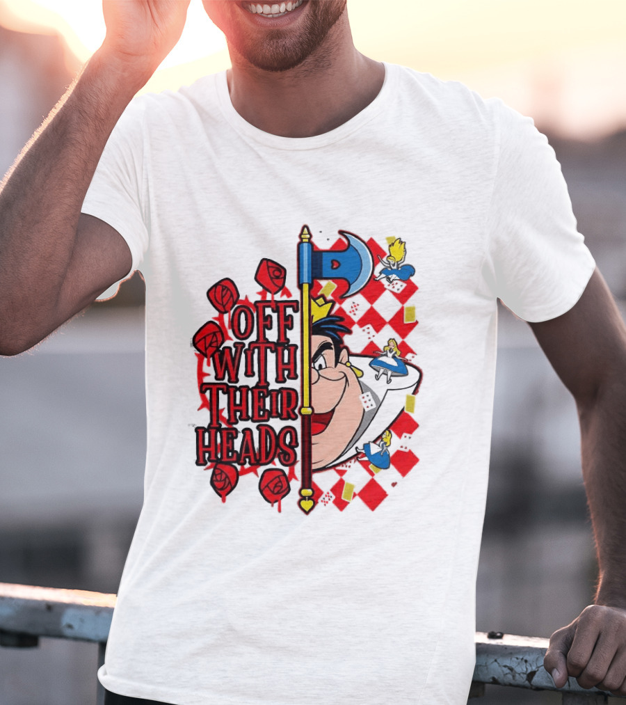 Off With Their Heads Queen Hearts Alice In Wonderland Axe Chessboard Cartoon T-Shirt