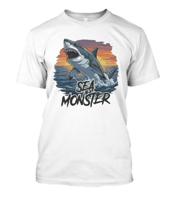 Rawwfishing Sea Monster Shark Sunset Ocean Scene T-Shirt