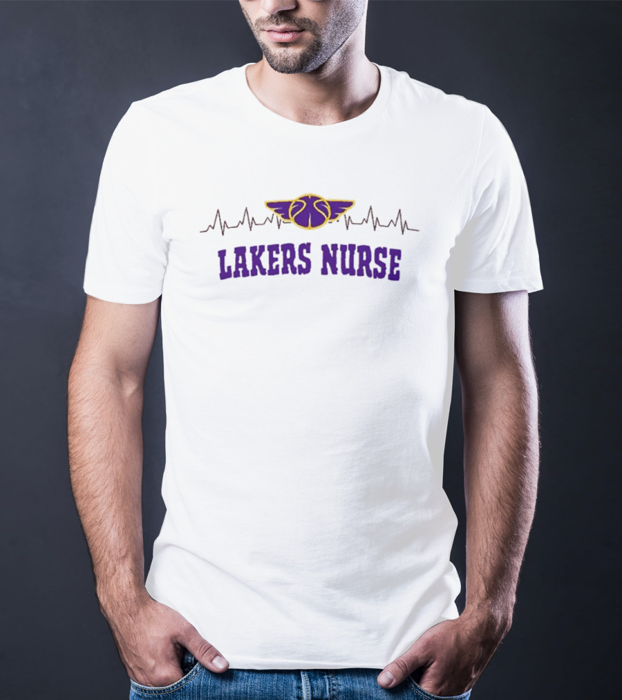 Los Angeles Lakers Nurse Appreciation With Heartbeat Basketball Wings T-Shirt