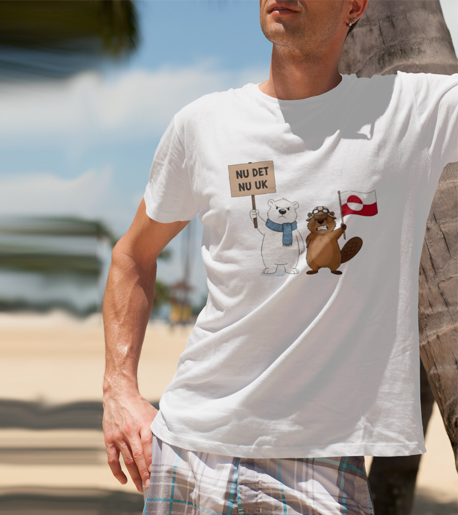 Nu Det Nuuk Greenland Is Not For Sale Polar Bear Beaver Flag T-Shirt