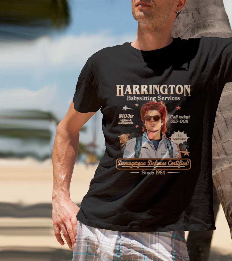 Harrington Babysitting Services Demogorgon Defense Certified Since 1984 Stranger Things Dustin Hawkins T-Shirt