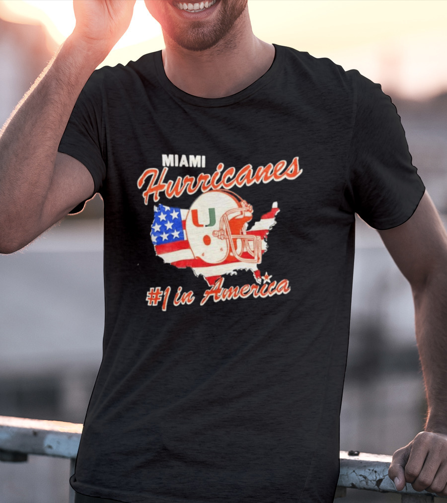 Miami Hurricanes Helmet American Flag Map #1 In America T-Shirt