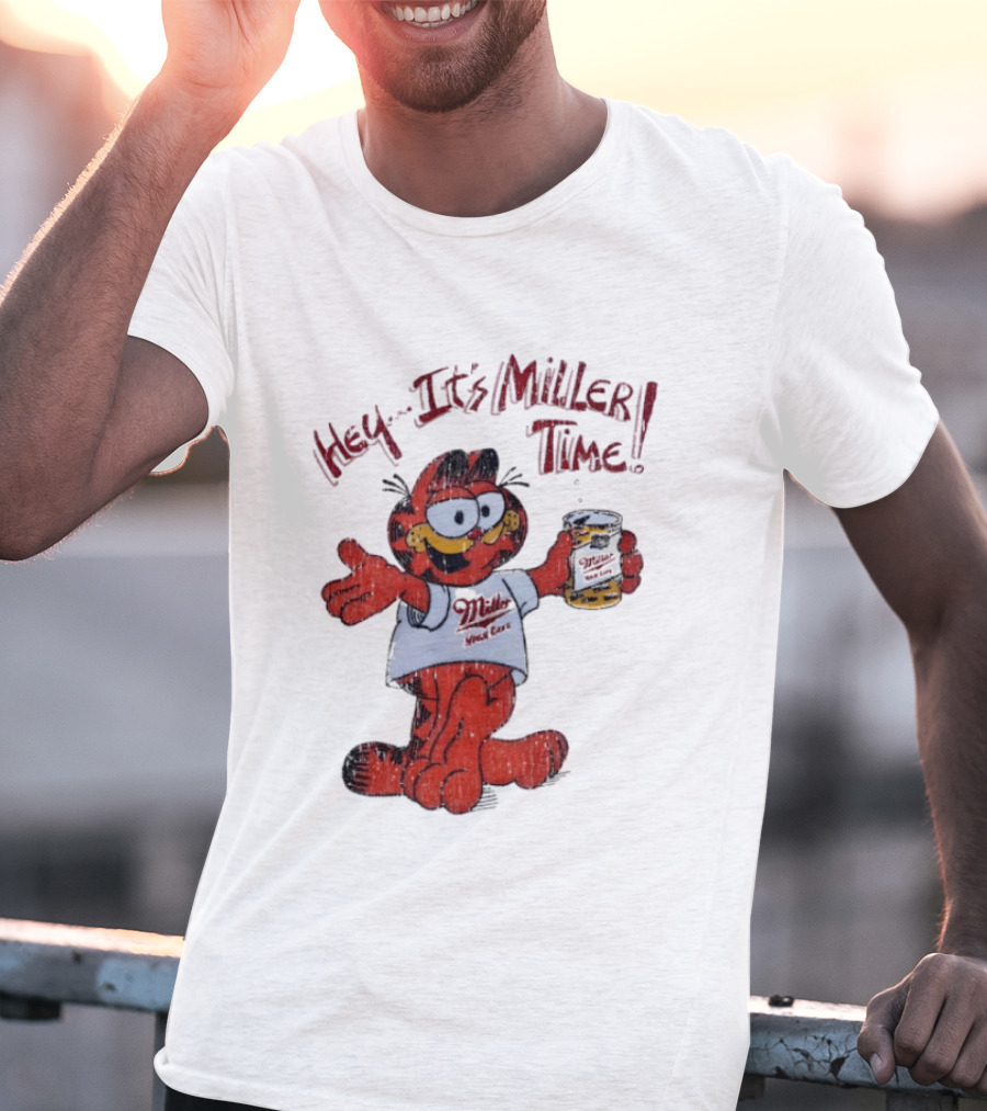 Hey It's Miller Time Garfield Comic T-Shirt
