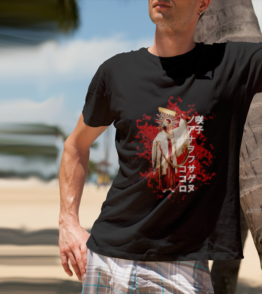 Silent Hill Sakuko Japanese Text Red Background Halo Figure T-Shirt