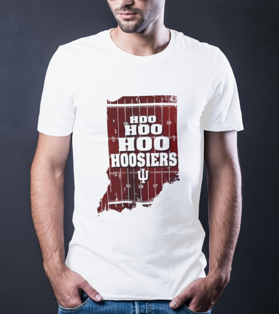 Indiana Map Hoo Hoo Hoo Hoosiers IU Block Letters T-Shirt