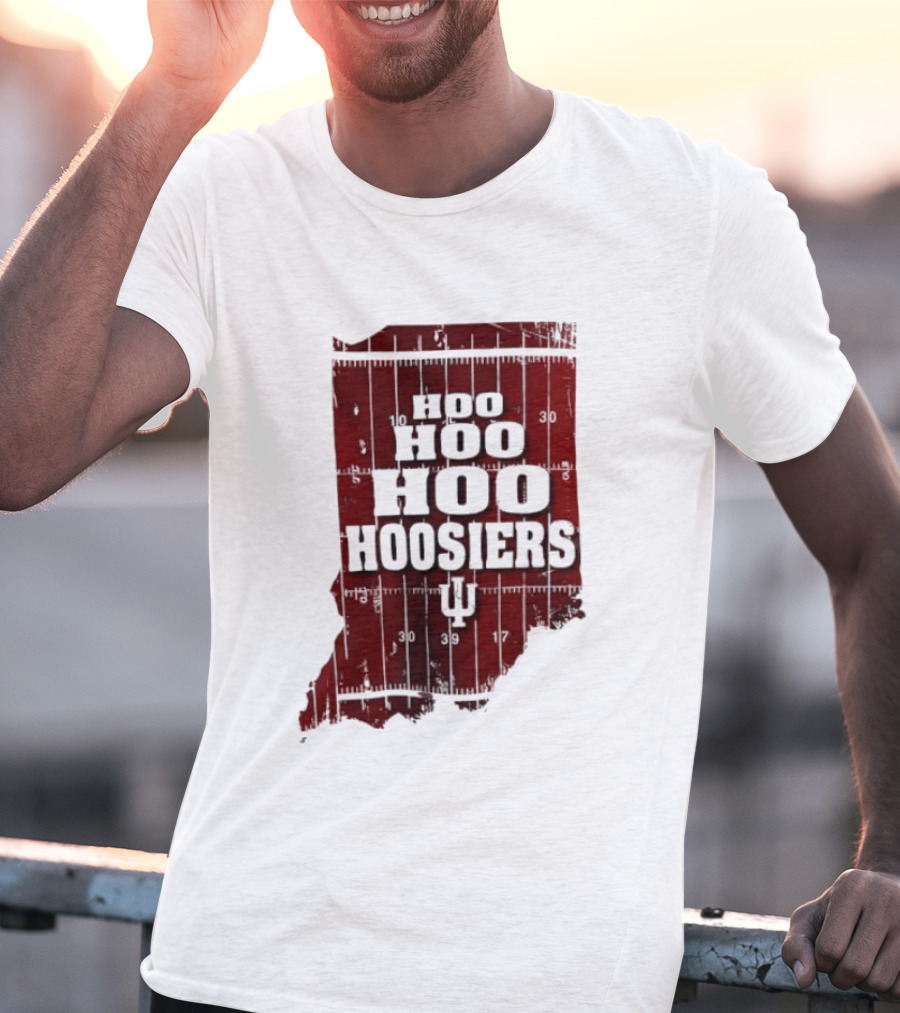 Indiana Map Hoo Hoo Hoo Hoosiers IU Block Letters T-Shirt