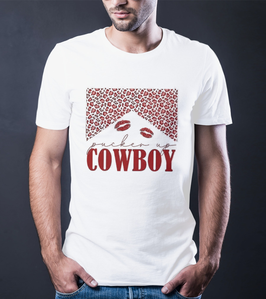 Pucker Up Cowboy Leopard Valentine's Day Lips T-Shirt