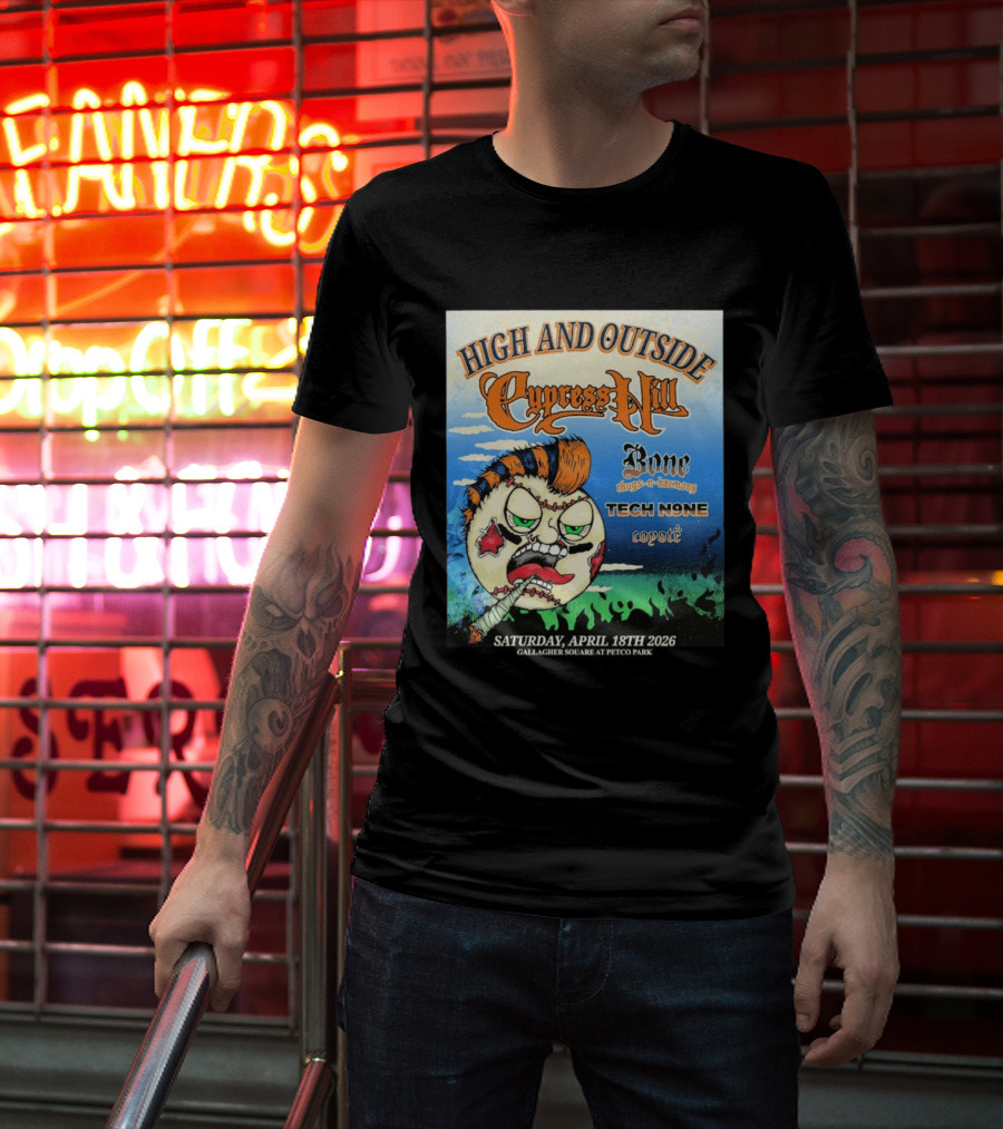High And Outside Cypress Hill Bone Thugs N Harmony Tech N9ne Coyote Gallagher Square Petco Park April 18 2026 T-Shirt