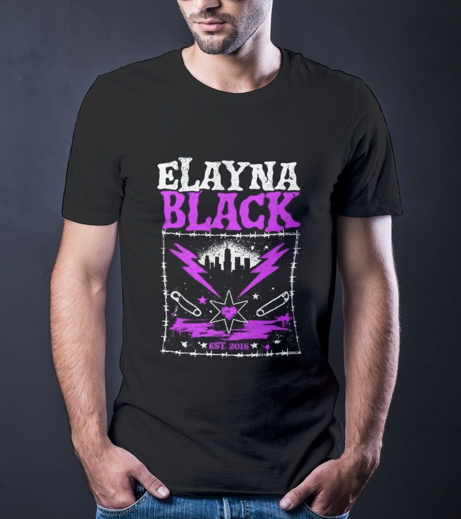 Elayna Black WWE 2018 City Skyline Barbed Wire Pin Frame T-Shirt