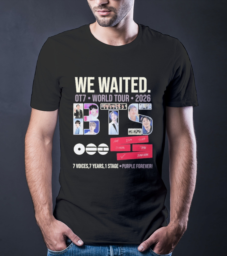 We Waited BTS OT7 World Tour 2026 7 Voices 7 Years 1 Stage Purple Forever T-Shirt