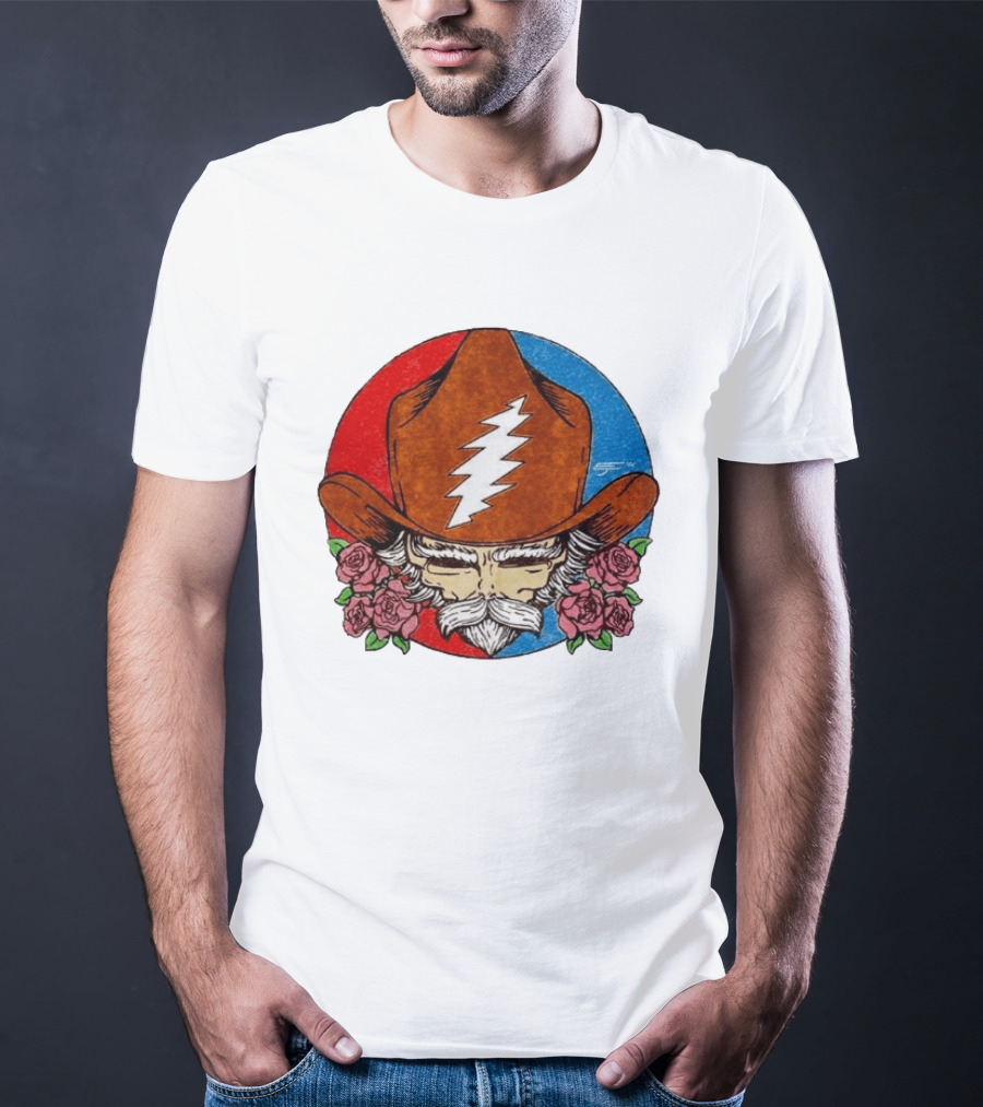 Bob Weir Cowboy Hat Grateful Dead Stealie Roses T-Shirt