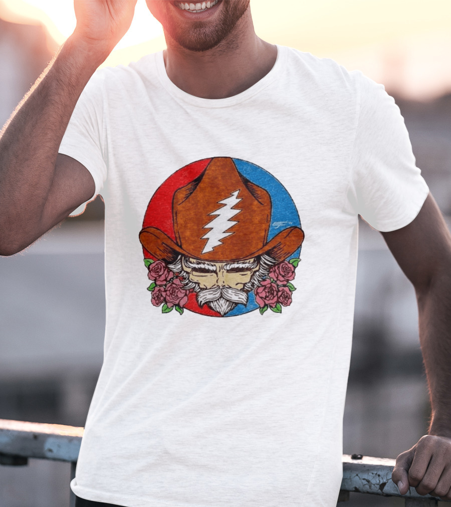 Bob Weir Cowboy Hat Grateful Dead Stealie Roses T-Shirt