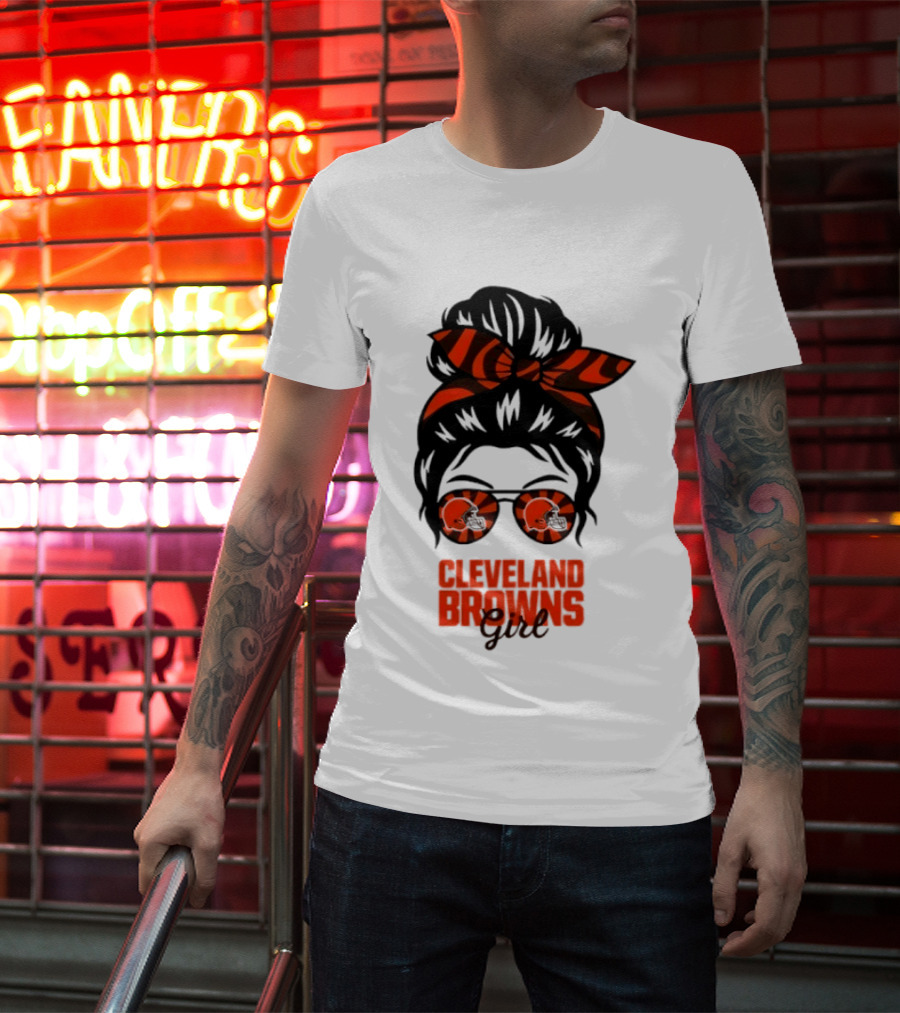 Cleveland Browns Fan Messy Bun Sunglasses T-Shirt