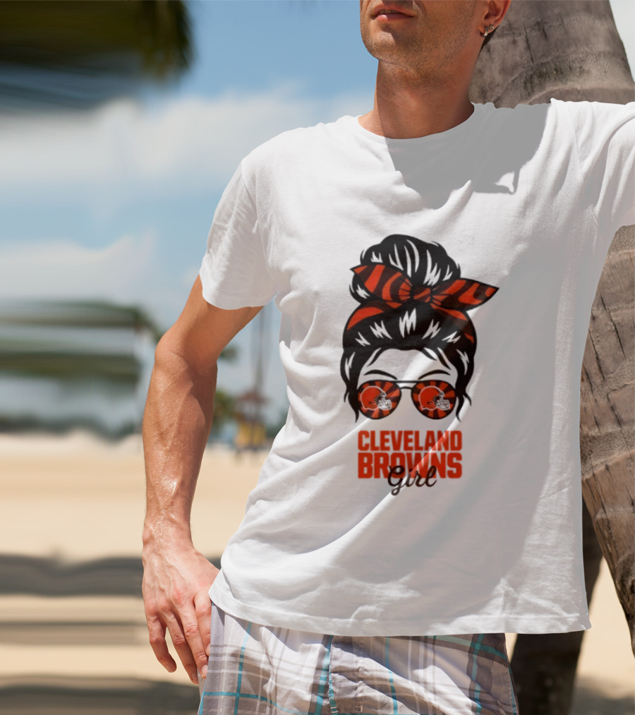 Cleveland Browns Fan Messy Bun Sunglasses T-Shirt