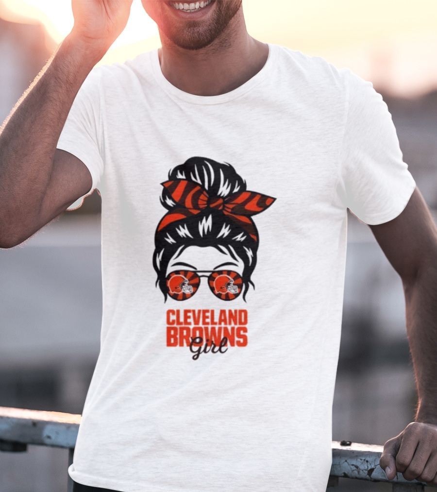 Cleveland Browns Fan Messy Bun Sunglasses T-Shirt