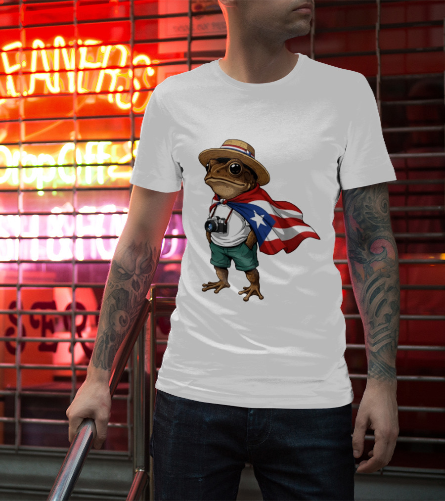 Coqui Frog With Puerto Rico Flag In Puerto Rican Taino T-Shirt