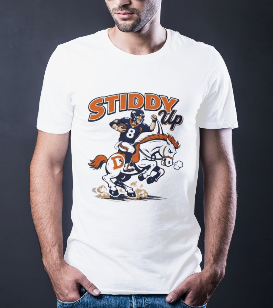 Jarrett Stidham Denver Broncos Stiddy Up Horseback Touchdown T-Shirt