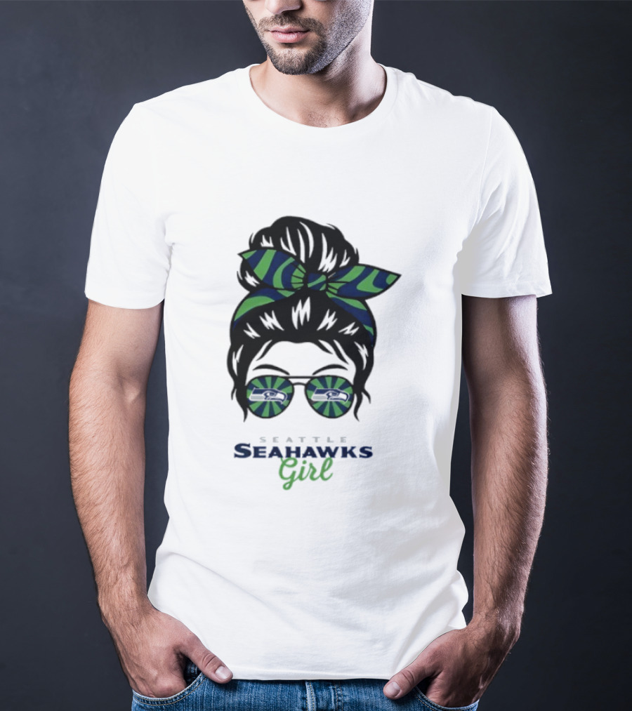 Seattle Seahawks Girl Messy Bun Glasses Team Spirit Fan Gear T-Shirt