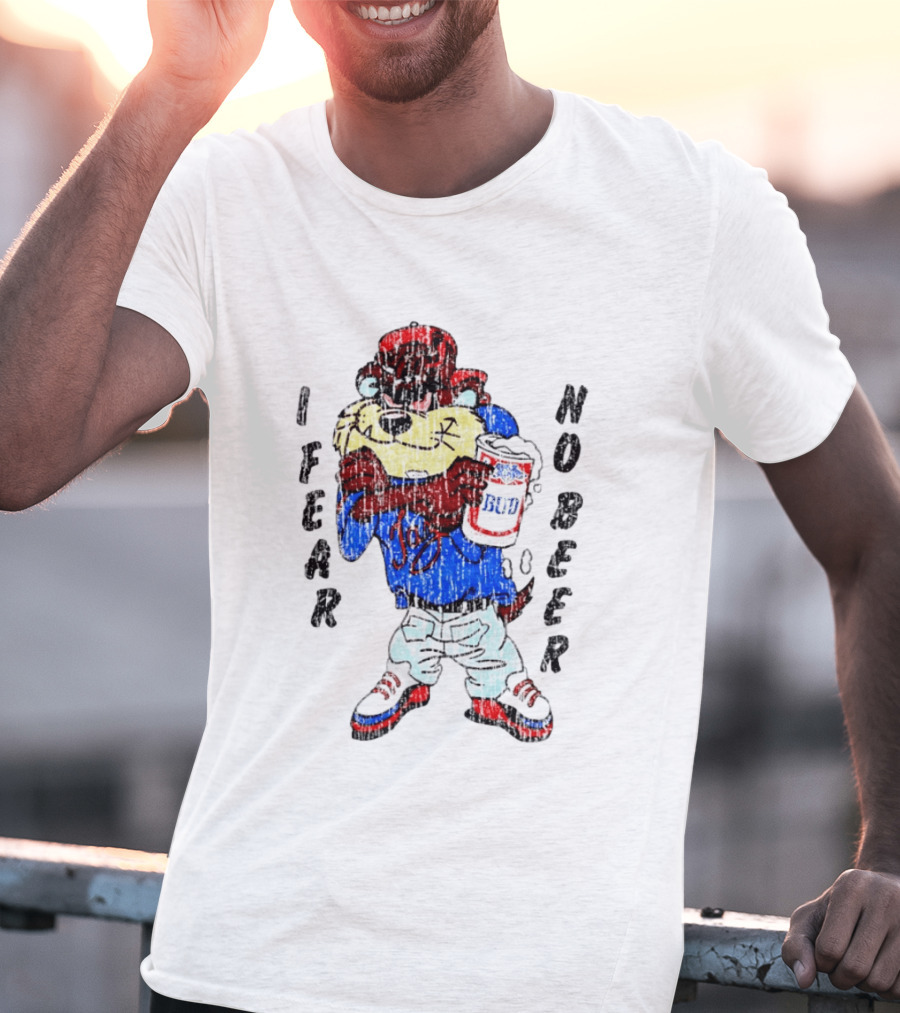 Taz I Fear No Bud Beer Cartoon Character Holding Beverage T-Shirt