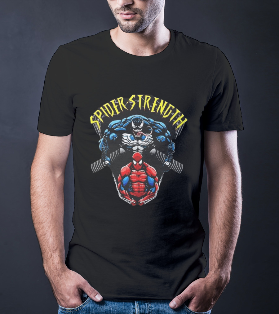 Spider Strength Venom And Spider Man Lifting Weights Fitness Motivation T-Shirt