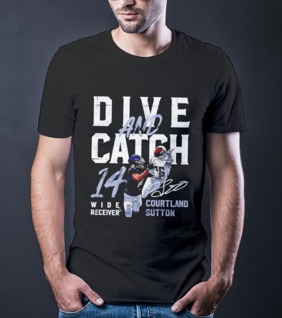 Courtland Sutton Wide Receiver 14 Dive And Catch T-Shirt