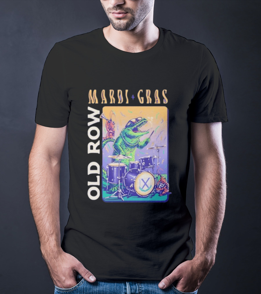 Mardi Gras Gator Playing Drums Old Row Celebration T-Shirt