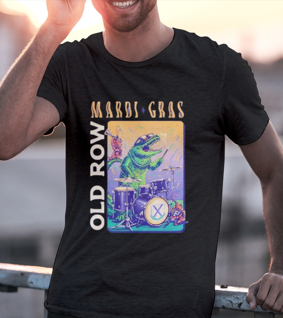 Mardi Gras Gator Playing Drums Old Row Celebration T-Shirt