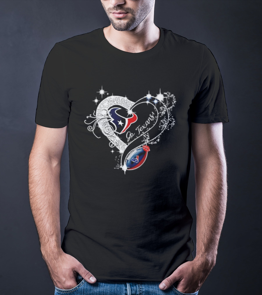 Houston Texans Heart Diamond Football Go Texans T-Shirt