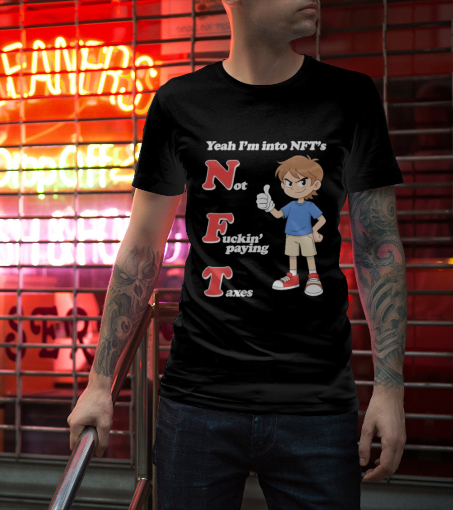 Yeah I'm Into NFT's Not Fuckin' Paying Taxes Cartoon Character Thumbs Up T-Shirt
