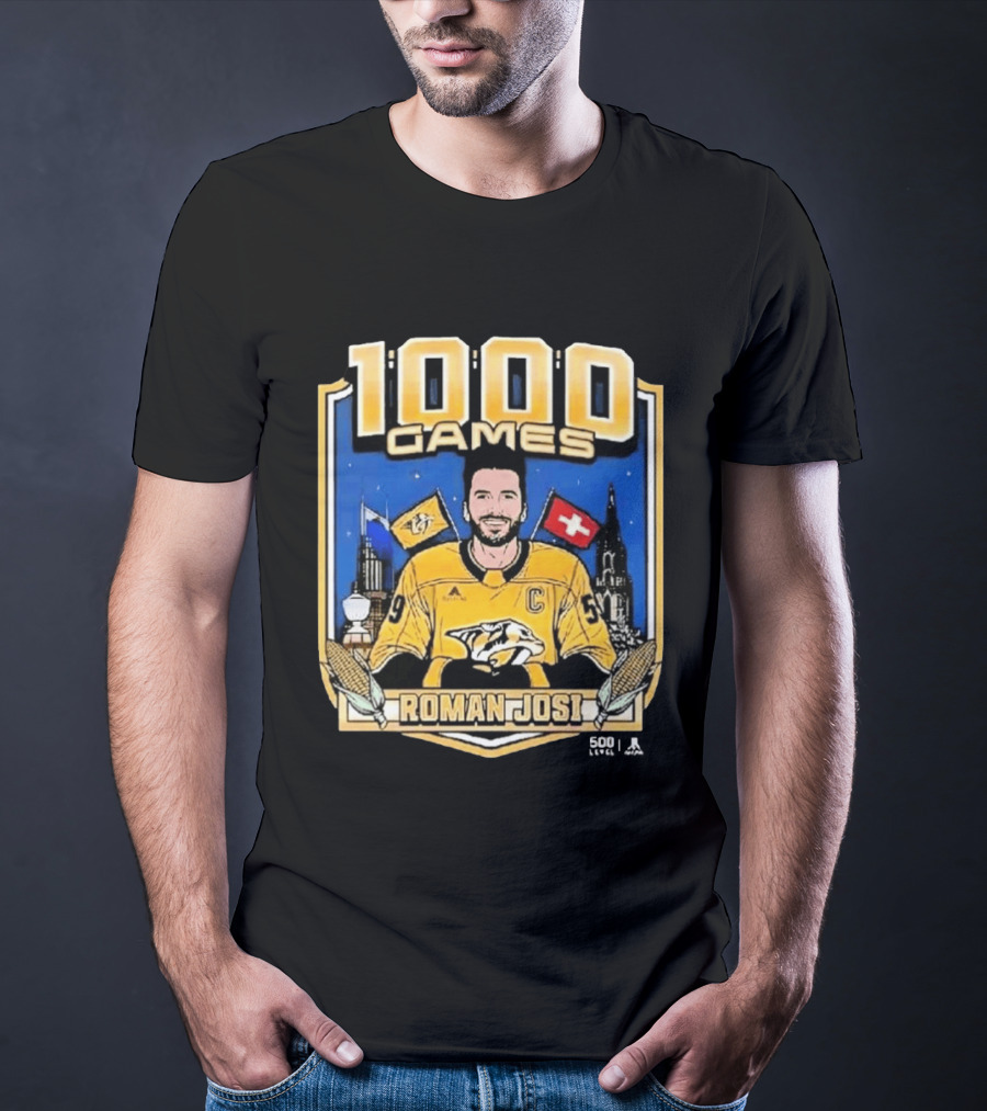 Roman Josi 1000 Games Nashville Predators Captain NHLPA Licensed 500 LEVEL T-Shirt