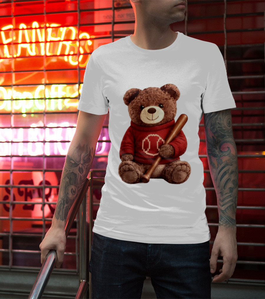 Baseball Bat Teddy Bear Cincinnati Reds Retro Reds Sweater T-Shirt