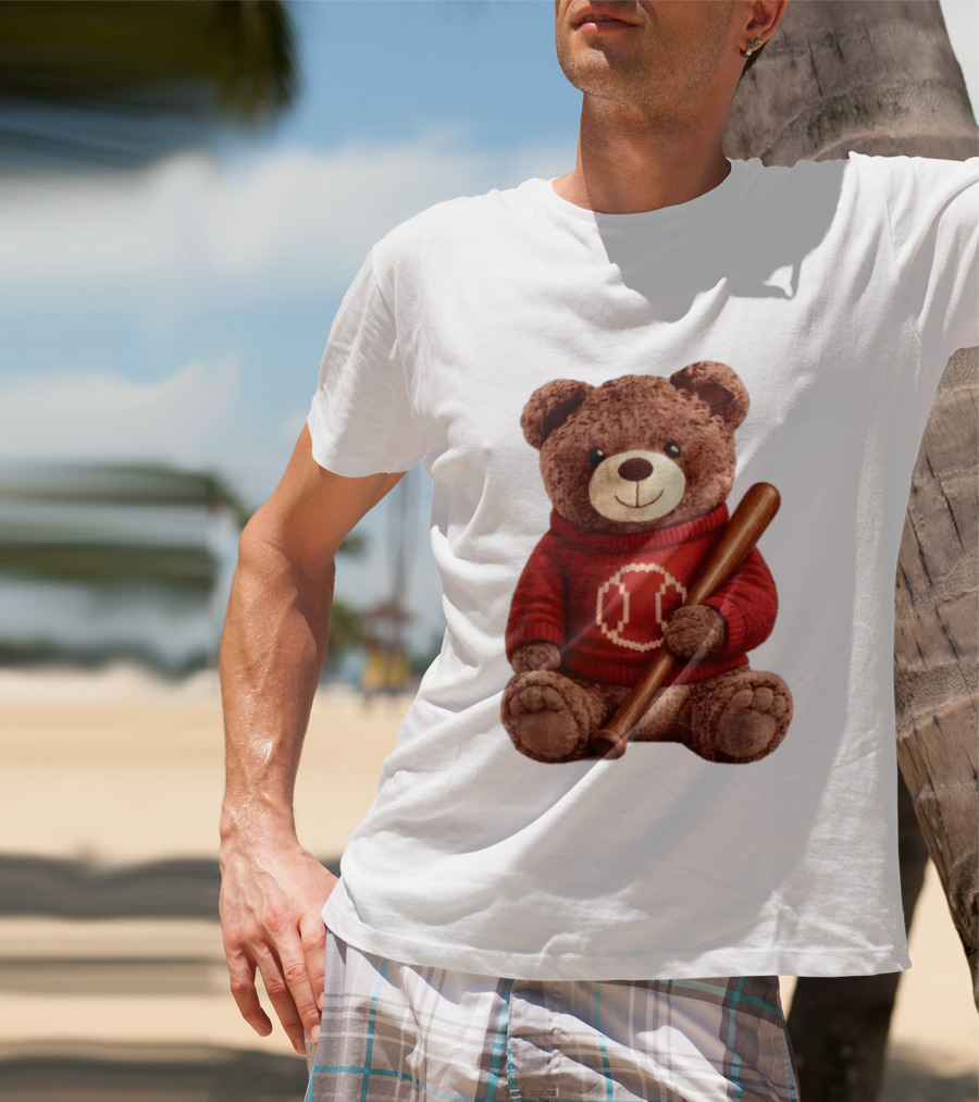 Baseball Bat Teddy Bear Cincinnati Reds Retro Reds Sweater T-Shirt