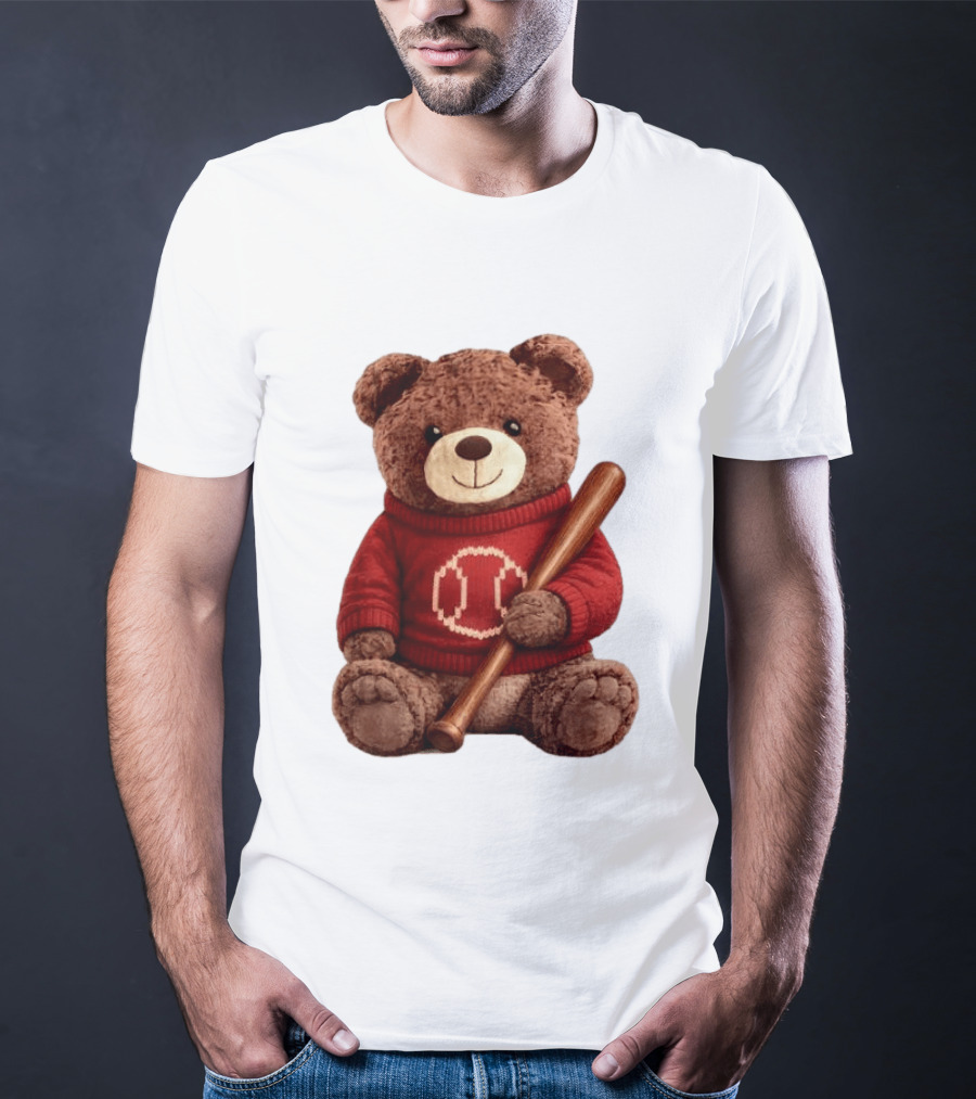 Baseball Bat Teddy Bear Cincinnati Reds Retro Reds Sweater T-Shirt
