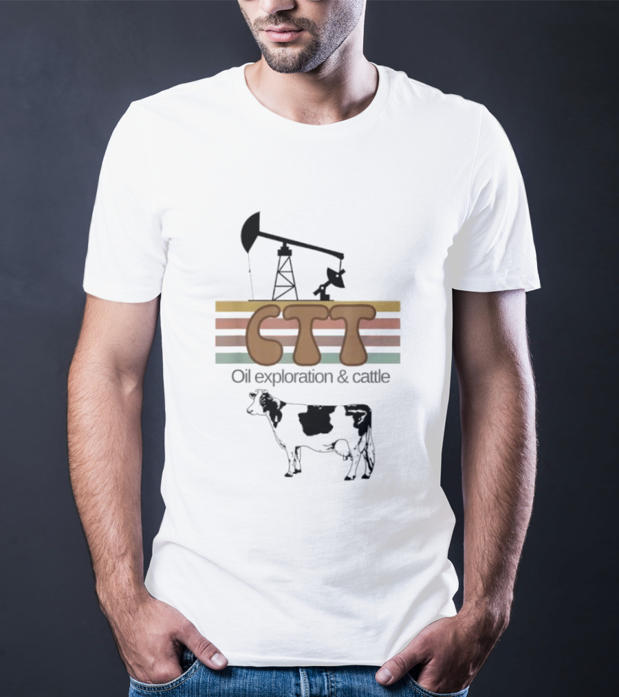 CTT Oil Exploration Cattle Oilman Cattleman Lifestyle With Pumpjack And Cow T-Shirt