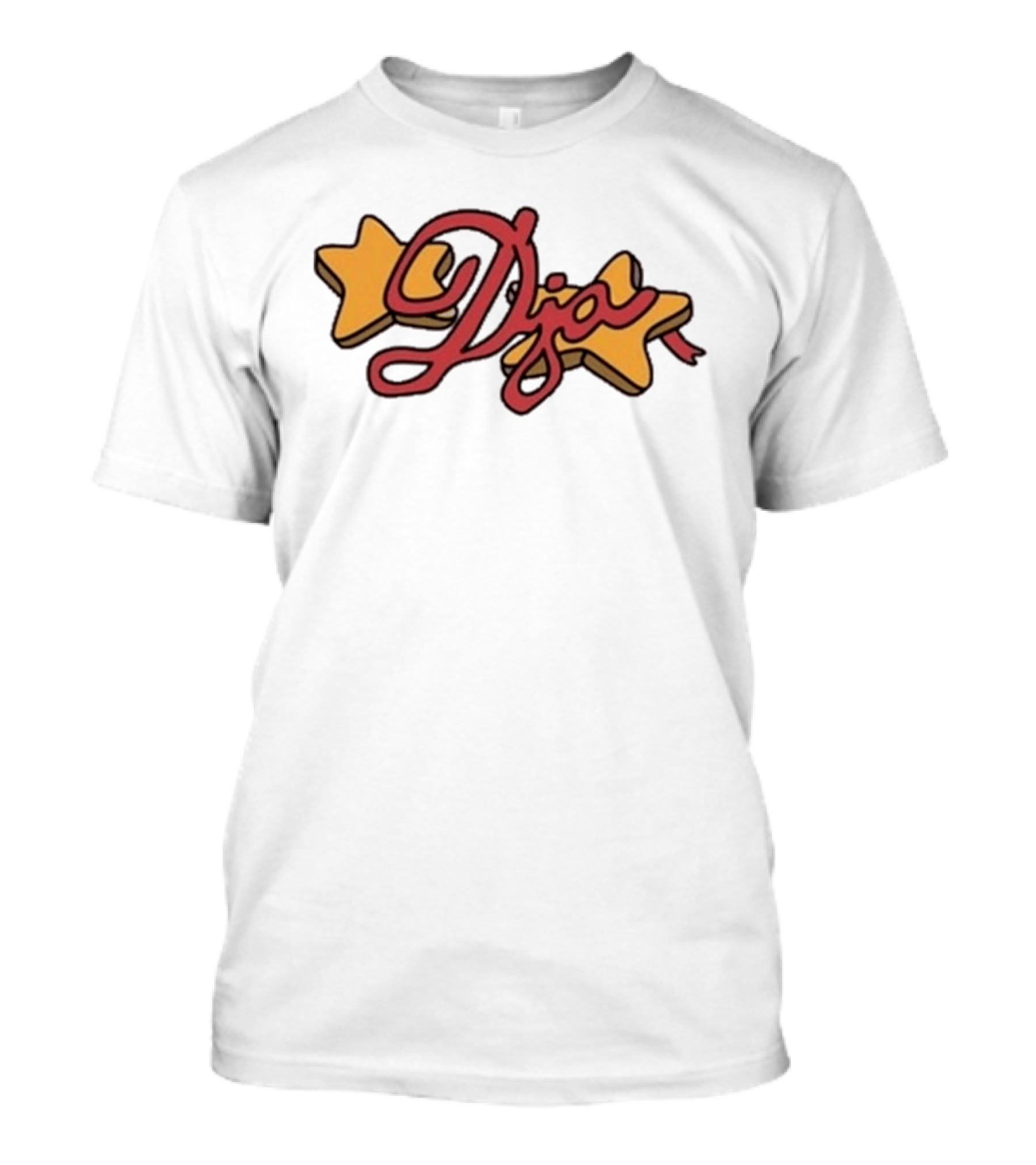 Djo Star Yellow Stars Red Script Font T-Shirt