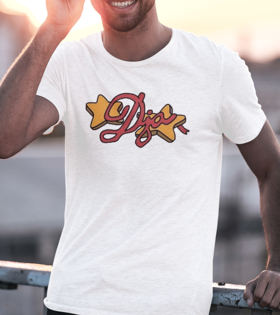 Djo Star Yellow Stars Red Script Font T-Shirt