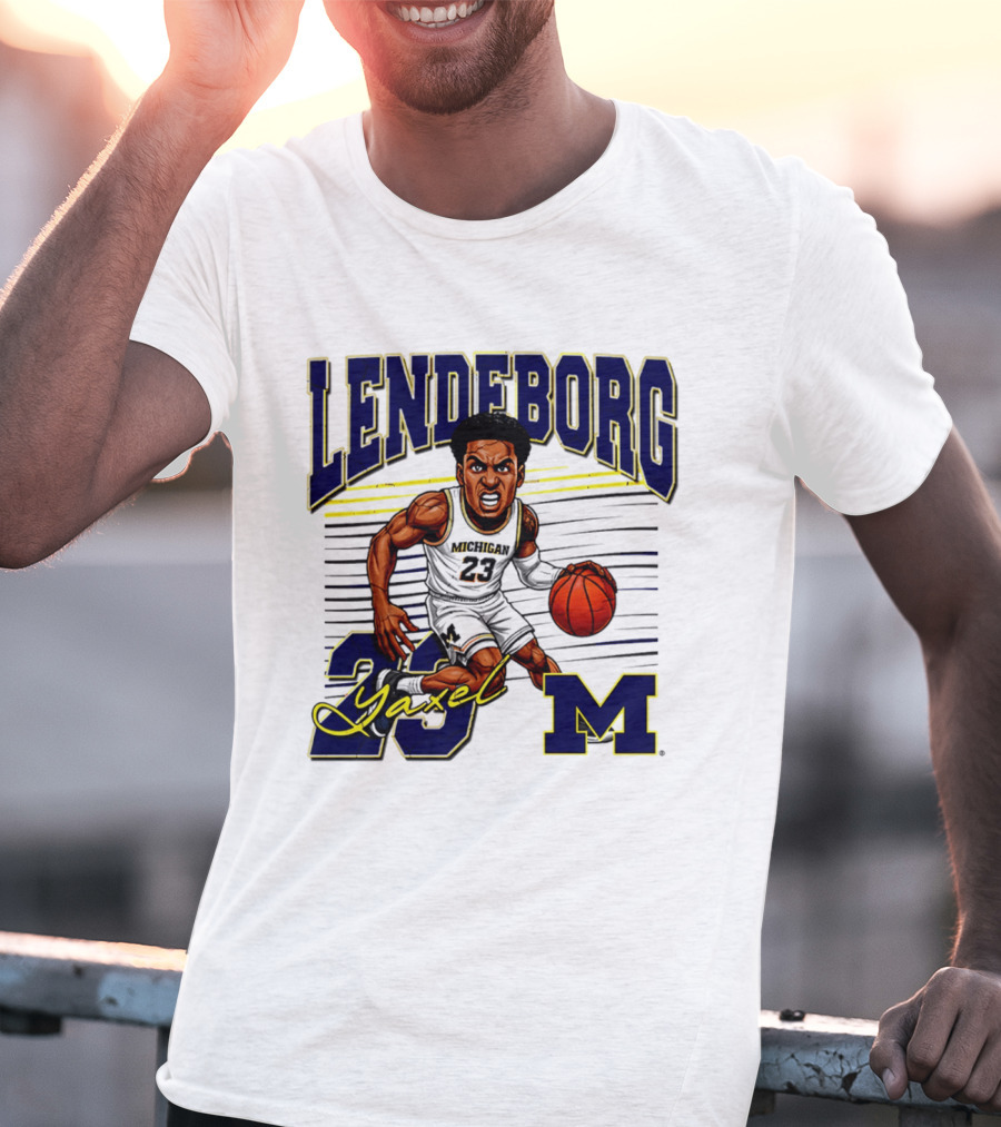 Lendeborg Yaxel 23 Michigan Basketball Caricature M T-Shirt