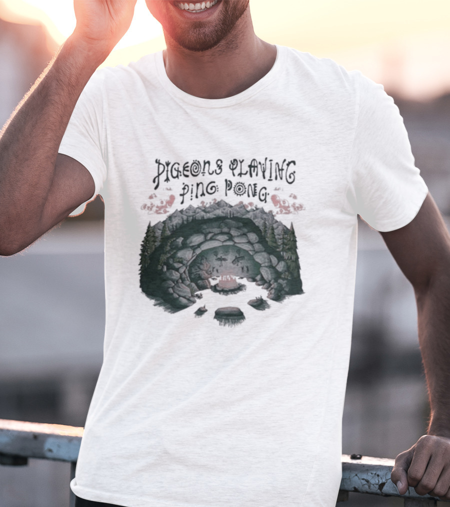 Pigeons Playing Ping Pong X Nature Backs 2026 Psychedelic Forest Double Exposure T-Shirt